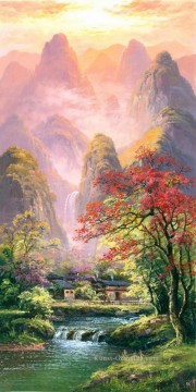 Chinesische Werke - Landschaftsgebirge Szenen mit dem Baum Wasserfall 0 882